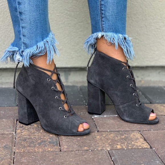 Peep Toe Corset Lace-Up Chunky Heel
